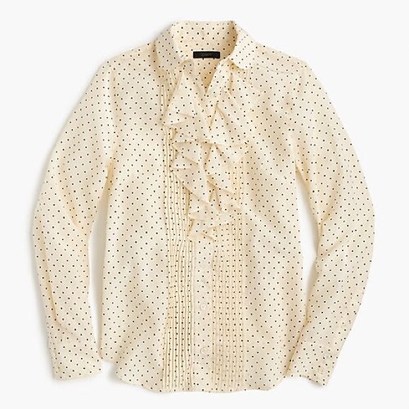 J. Crew Tops - J. Crew Tuxedo Ruffle Polka Dot Top — 100% Silk